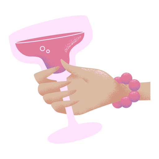Hand holding cocktail glass illustration viole PNG Design