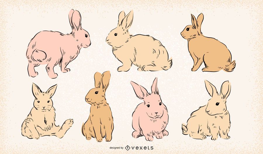 Easter bunnies hand drawn set Easter bunnies hand drawn set