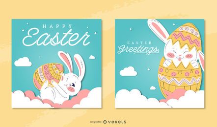 Conjunto de tarjetas de felicitación de pascua feliz