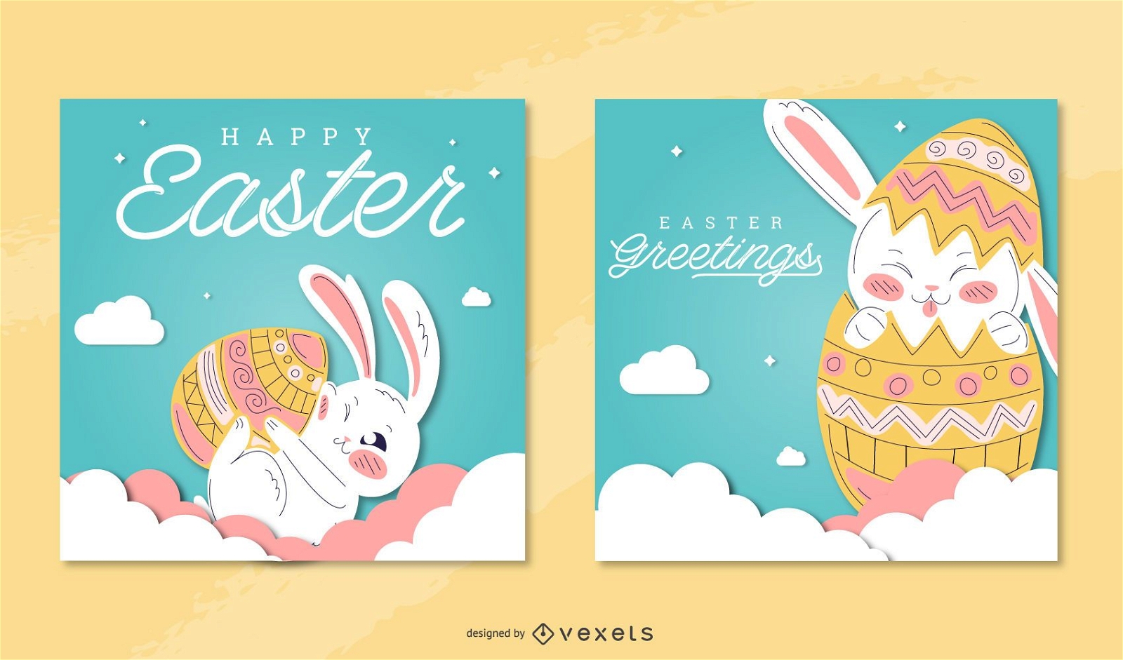 Happy easter greeting card set