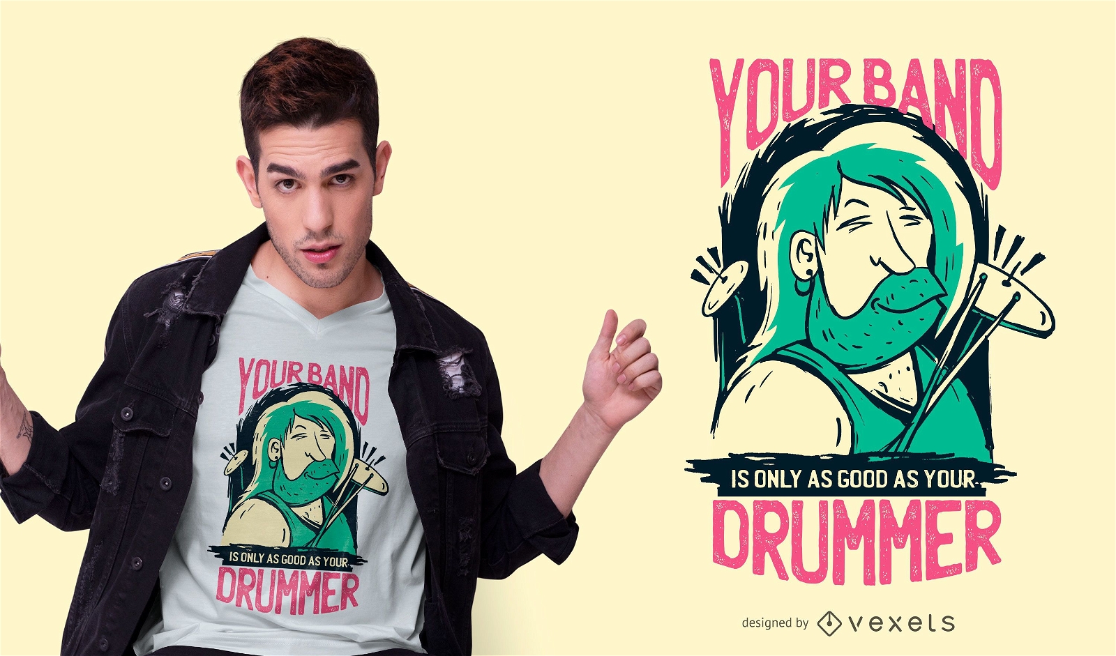 Design de camiseta com citações de baterista