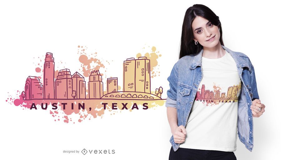 Austin Texas Watercolor Skyline T-shirt Design Austin Texas Watercolor Skyline T-shirt Design