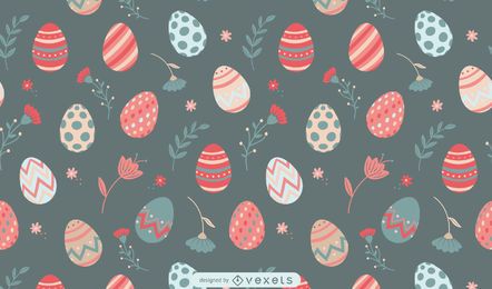 Diseño de patrón de flores y huevos de Pascua