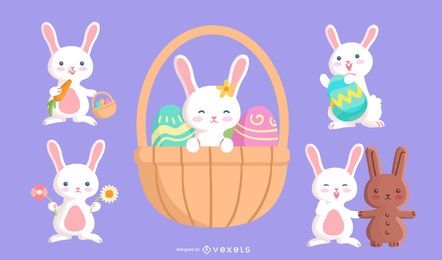 Cute easter bunny character set