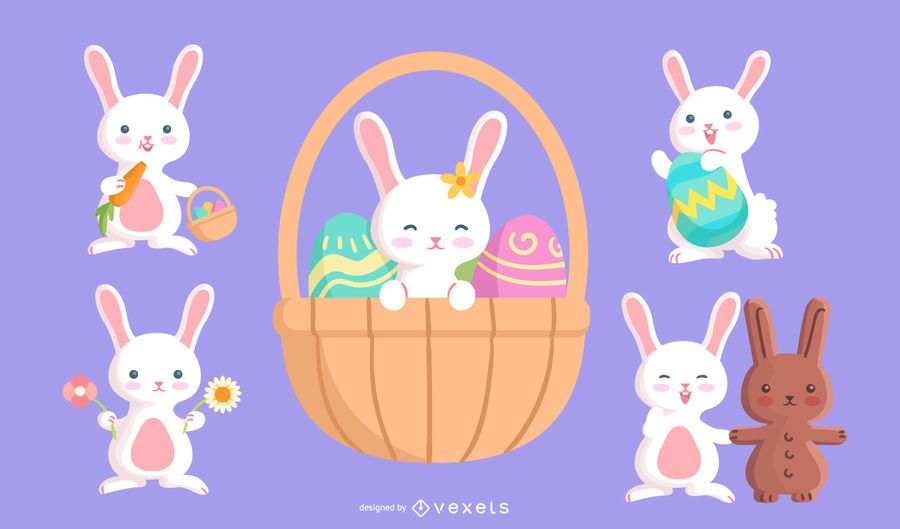 Cute easter bunny character set Cute easter bunny character set