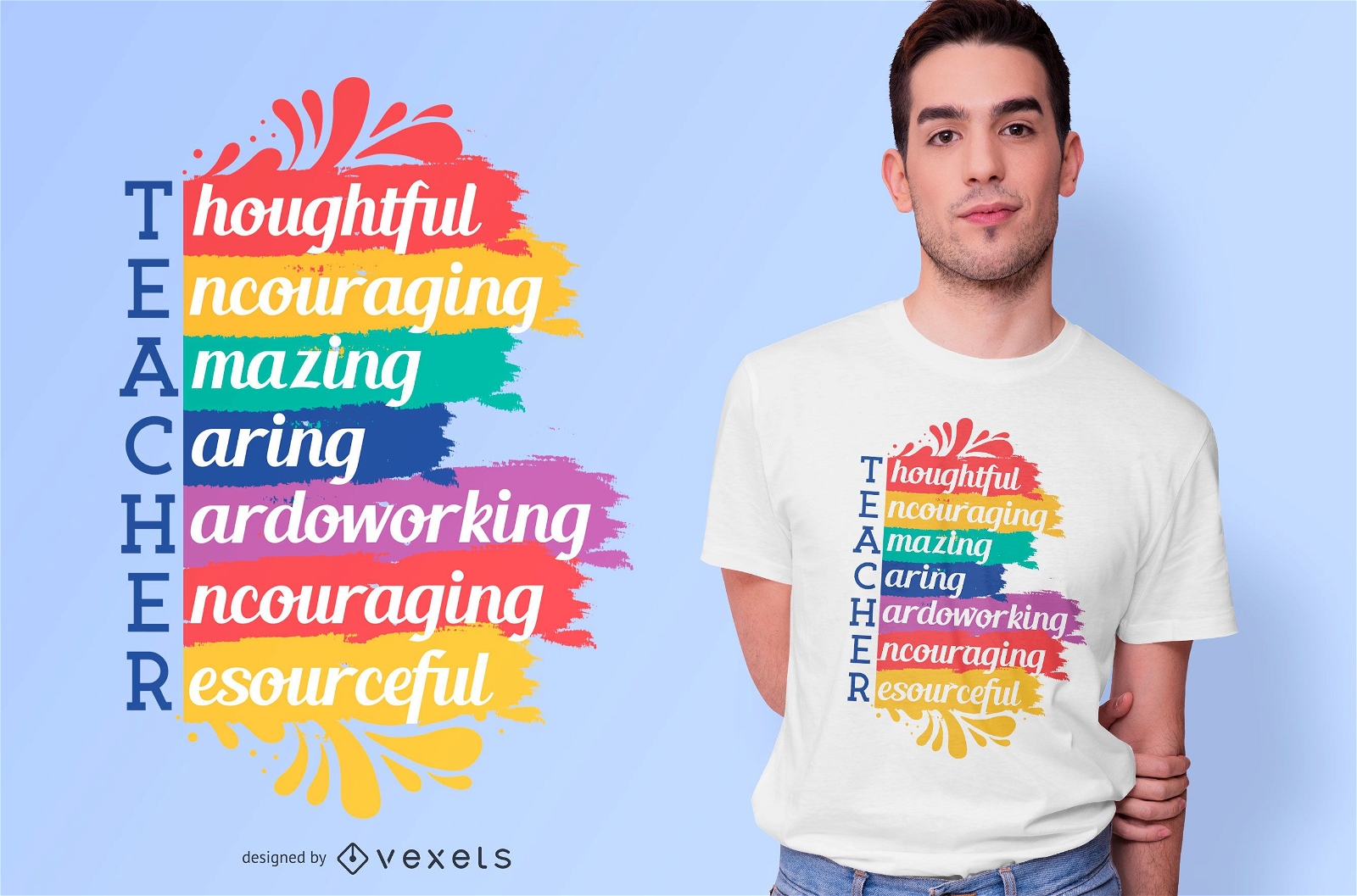 Design de camiseta com citações do professor arco-íris