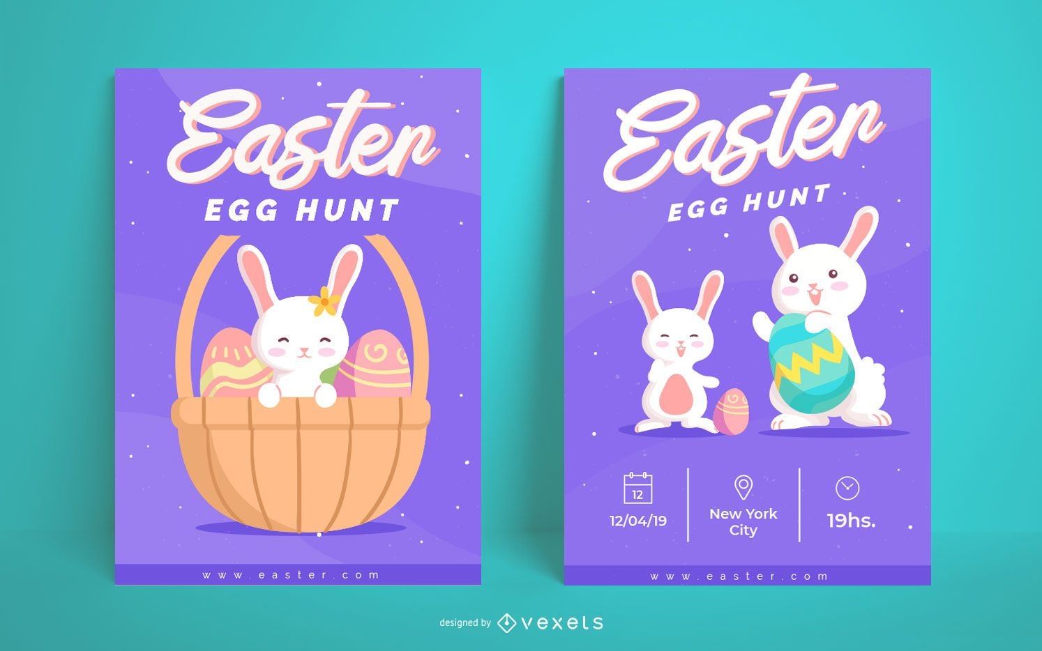 Lindo conjunto de carteles de caza de huevos de pascua