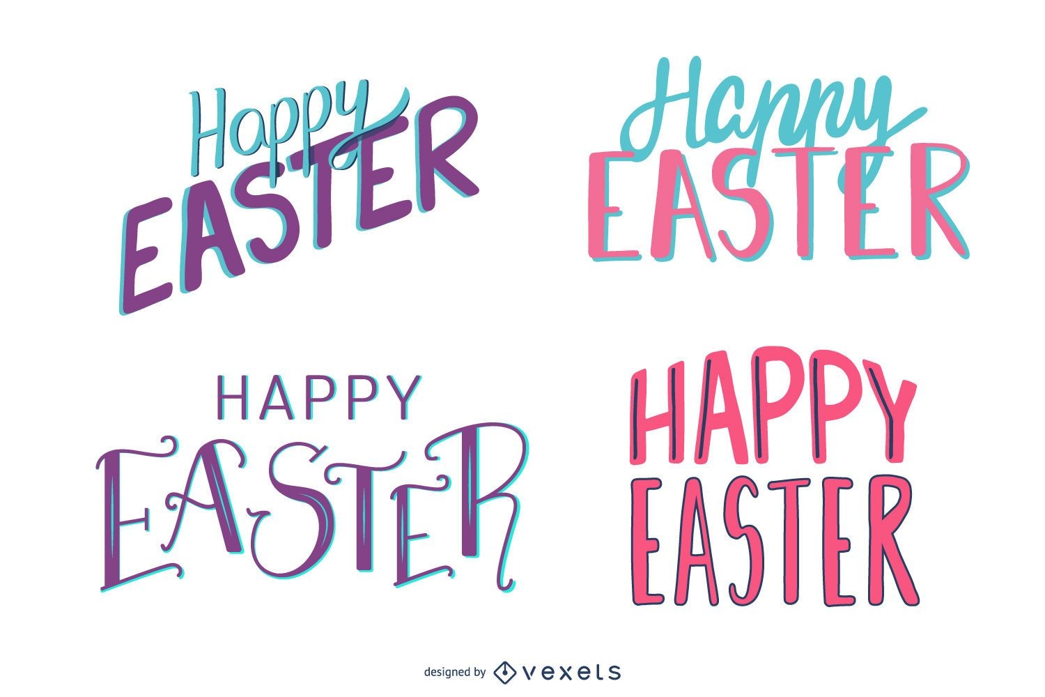 Happy easter colorful lettering set