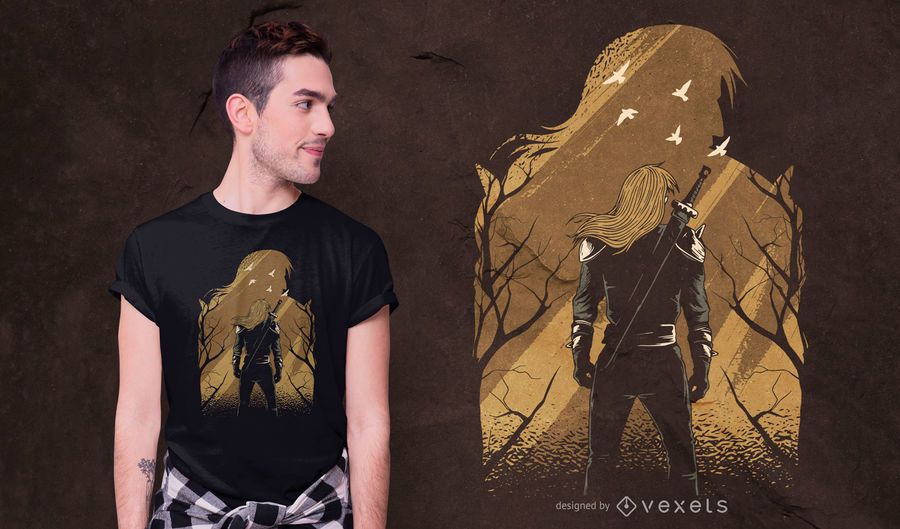 Guerreiro com silhueta Design de t-shirt Guerreiro com silhueta Design de t-shirt
