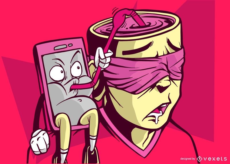 Phone Sucking Brain Illustration - Vector Download