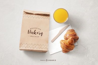Maqueta de composición de alimentos de bolsa de papel de panadería