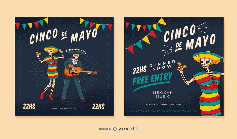 Conjunto de pancartas cuadradas del Cinco de Mayo Conjunto de pancartas cuadradas del Cinco de Mayo