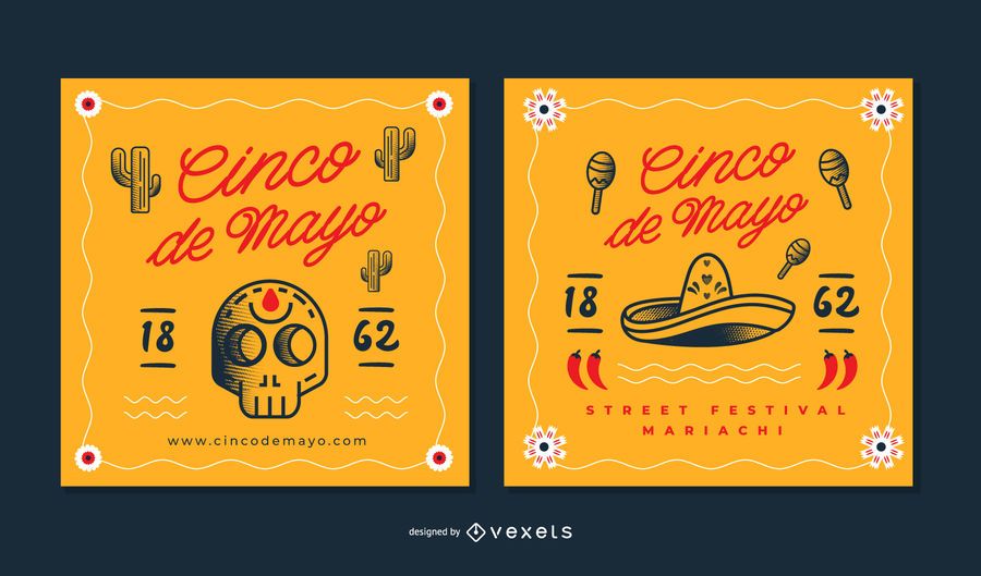 Conjunto de banner quadrado de Cinco de Mayo Conjunto de banner quadrado de Cinco de Mayo