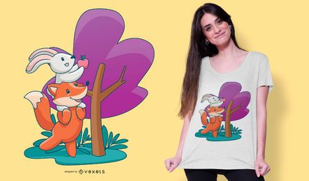 Design de camisetas Fox And Bunny Cartoon