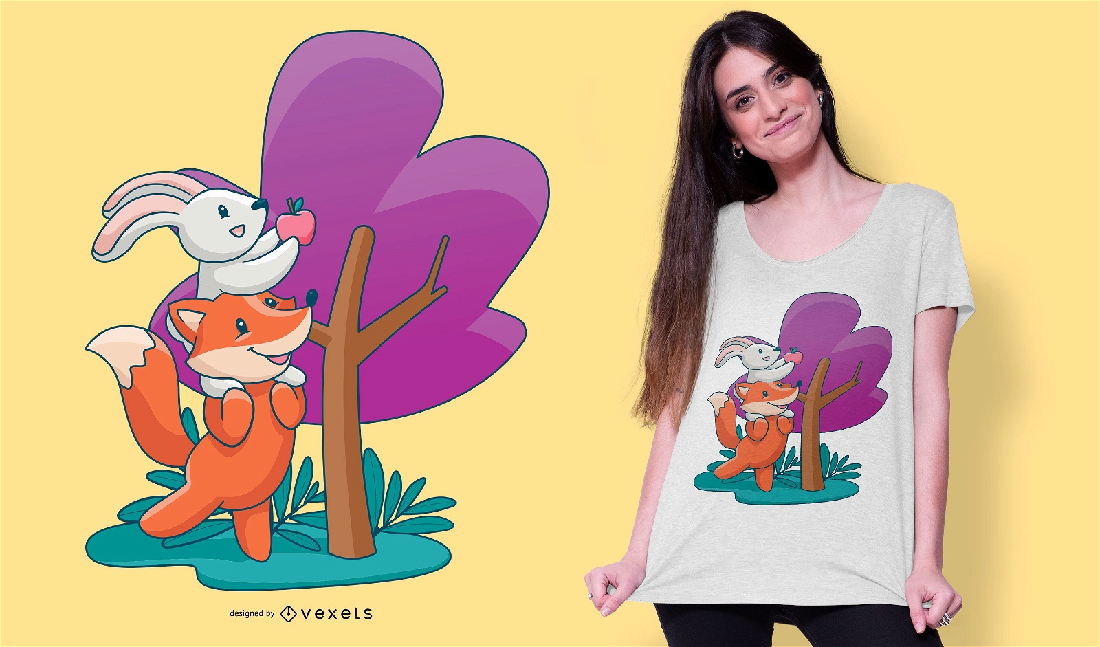 Design de camisetas Fox And Bunny Cartoon