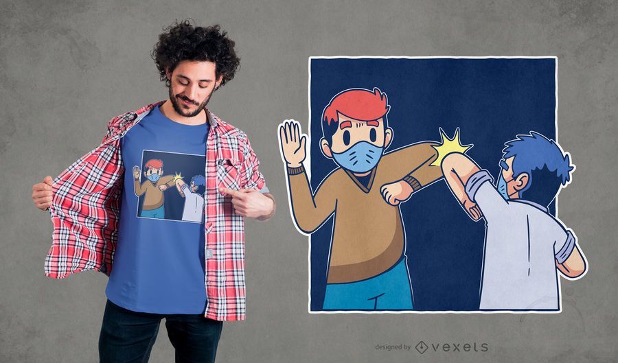 Diseño de camiseta de dibujos animados de saludo de coronavirus Diseño de camiseta de dibujos animados de saludo de coronavirus