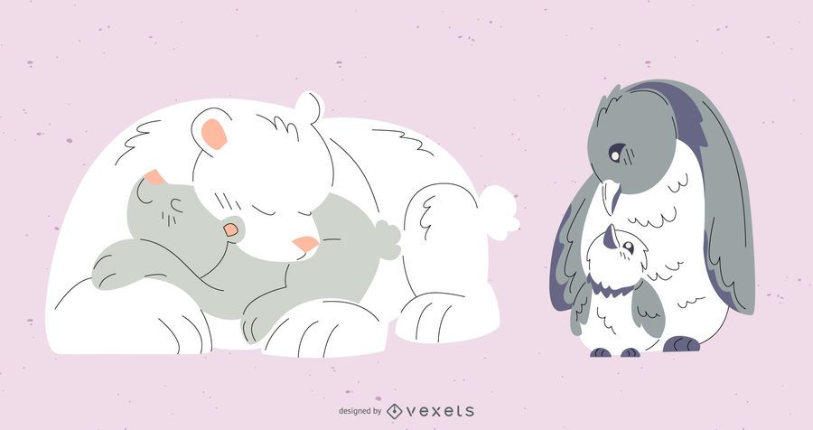 Animal Mom Colored Illustration Set Animal Mom Colored Illustration Set