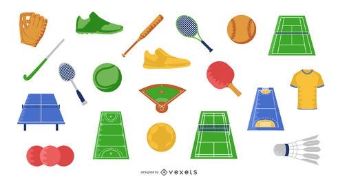 Conjunto de ilustração de elementos planos de esportes