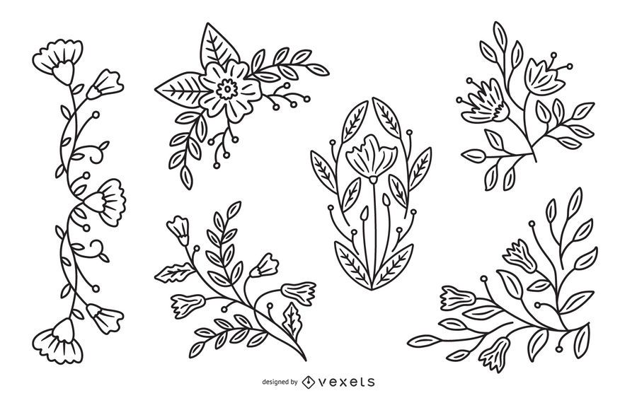 Pacote de ilustração de traço de flor de primavera Pacote de ilustração de traço de flor de primavera