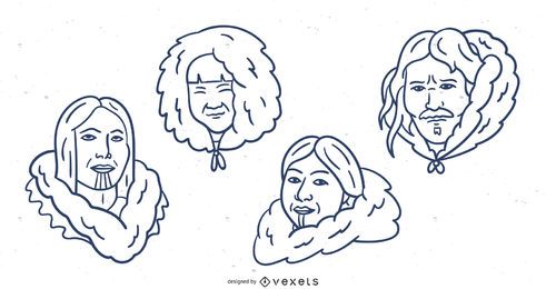 Hand gezeichnete Eskimo Stroke Cartoon Pack