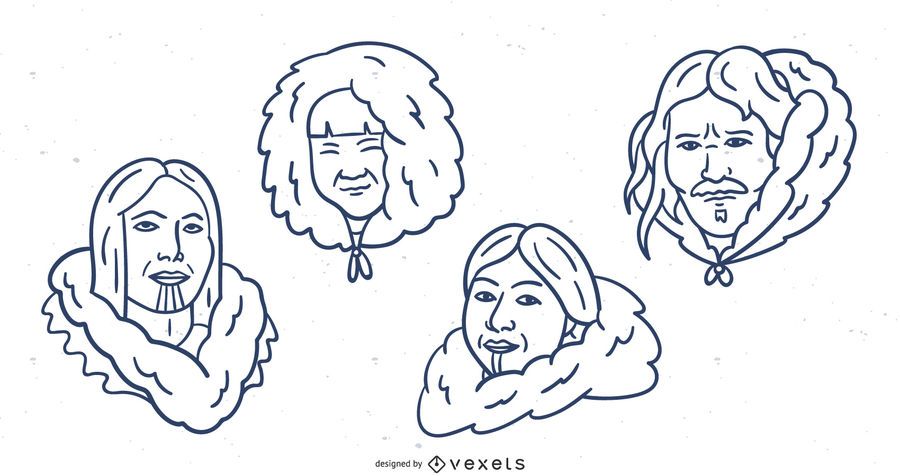 Pack de dibujos animados de trazo esquimal dibujado a mano Pack de dibujos animados de trazo esquimal dibujado a mano