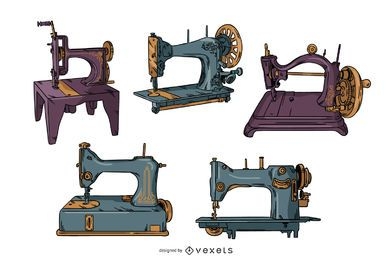 Conjunto de ilustración de máquinas de coser vintage