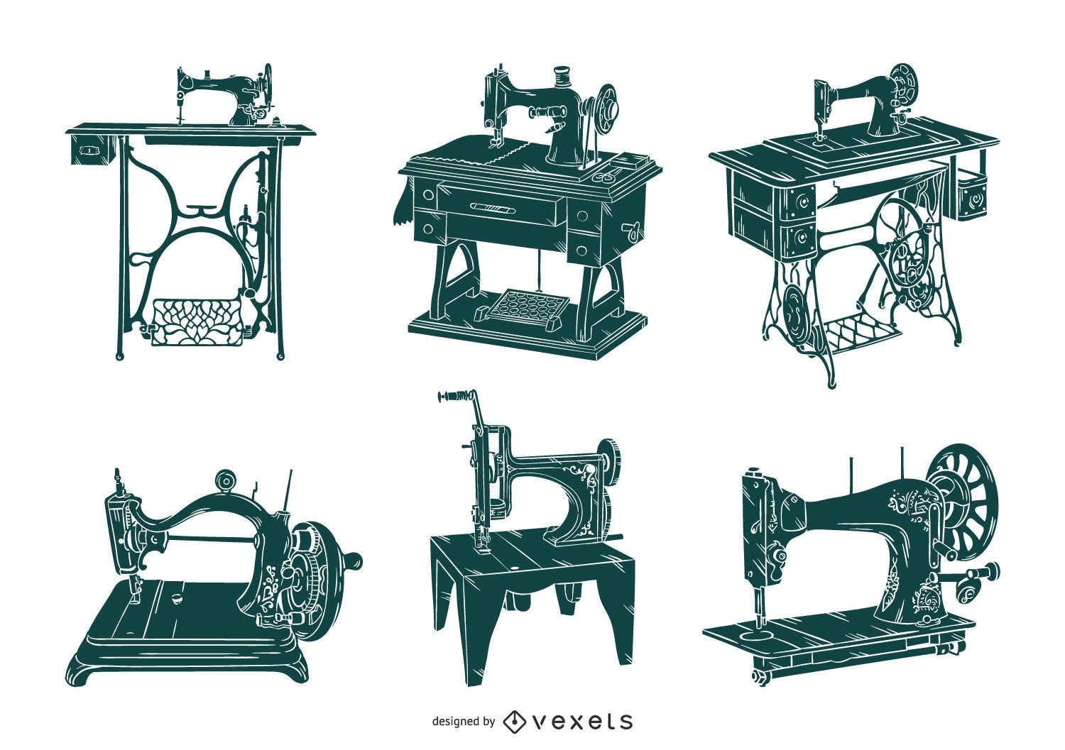 Conjunto de máquinas de coser antiguas