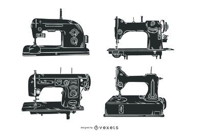 Conjunto de ilustração de máquinas de costura antigas