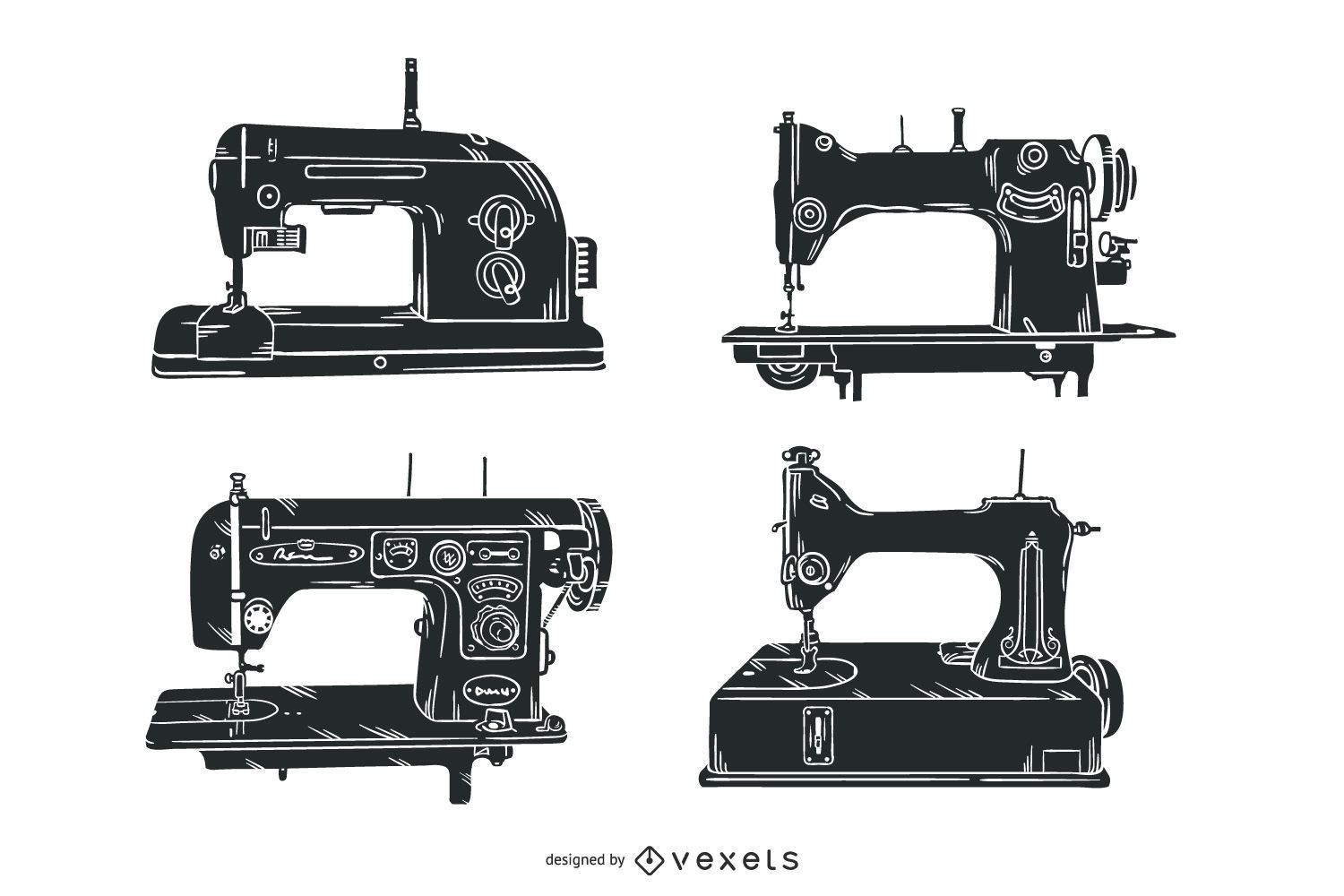 Old sewing machines illustration set