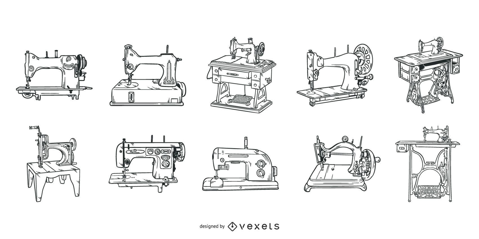Conjunto de traços de máquinas de costura antigas