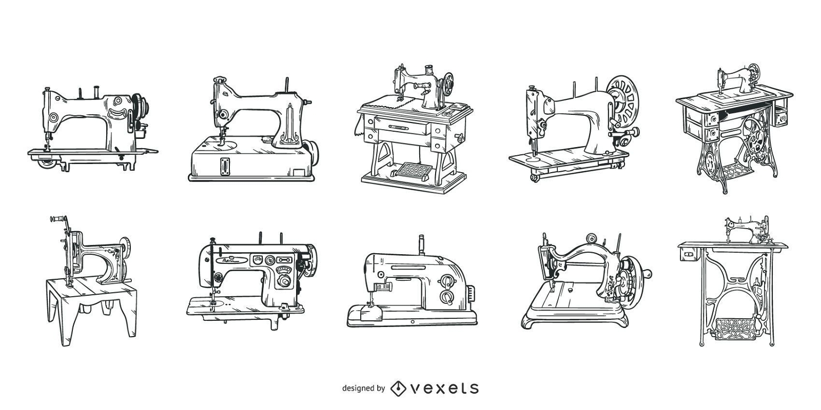 Conjunto de trazos de máquinas de coser antiguas