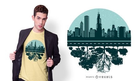 Design de camiseta com o horizonte de árvores de Chicago