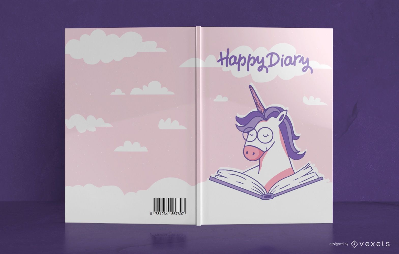 Diseño de portada de libro diario de unicornio