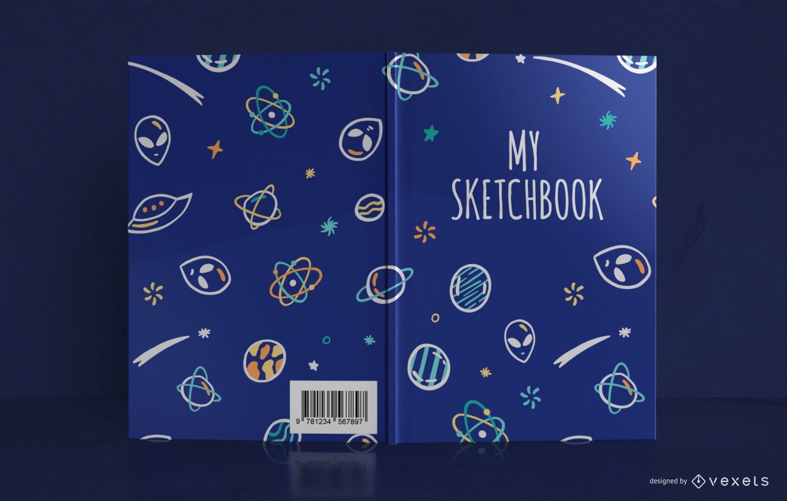 Weltraum-Doodle-Skizzenbuch-Buchcover-Design