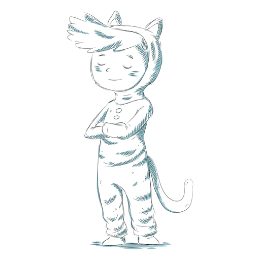 Hand drawn kid character cat PNG Design