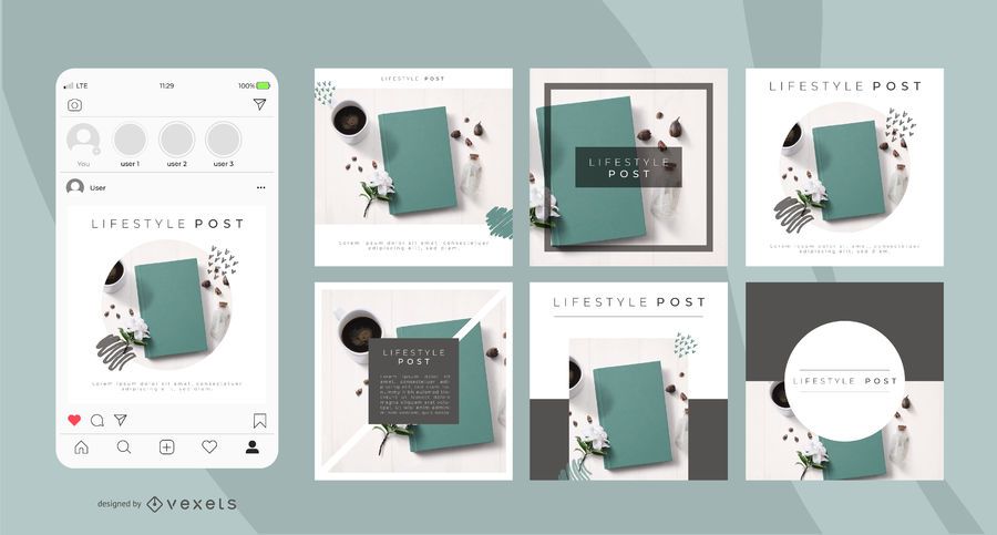Lifestyle social media post template set Lifestyle social media post template set