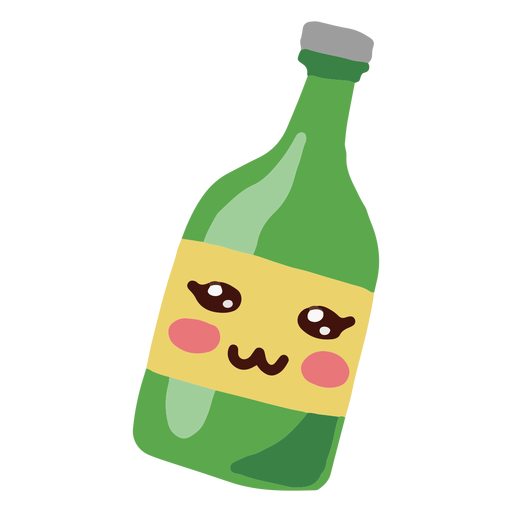 Grüne Flasche mit Kawaii-Charakter PNG-Design
