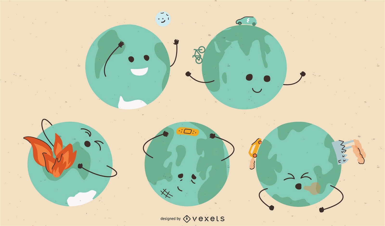 Earth Day Planet Cartoon Set