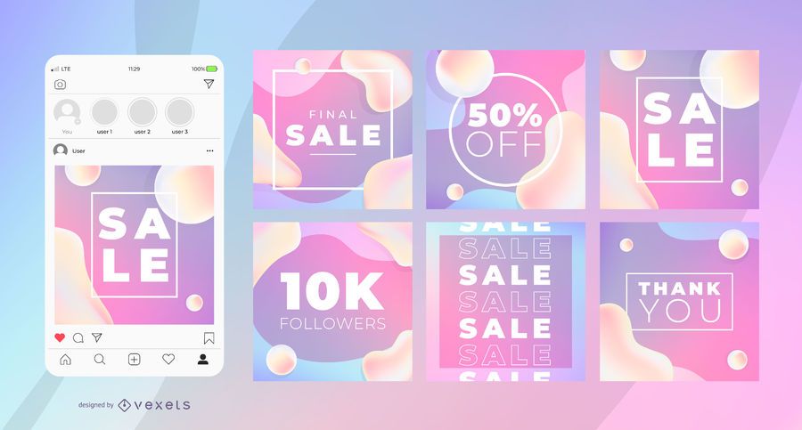 Gradient social media post template set Gradient social media post template set