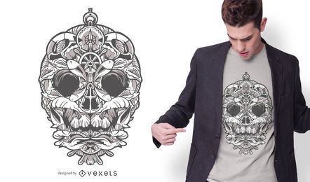 Diseño de camiseta de calavera ornamental náutica Diseño de camiseta de calavera ornamental náutica