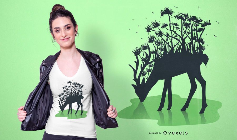 Diseño de camiseta de silueta de ciervo del bosque Diseño de camiseta de silueta de ciervo del bosque