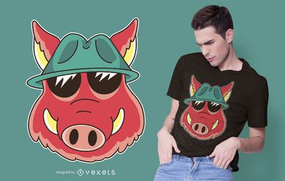 Diseño de camiseta de dibujos animados de jabalí