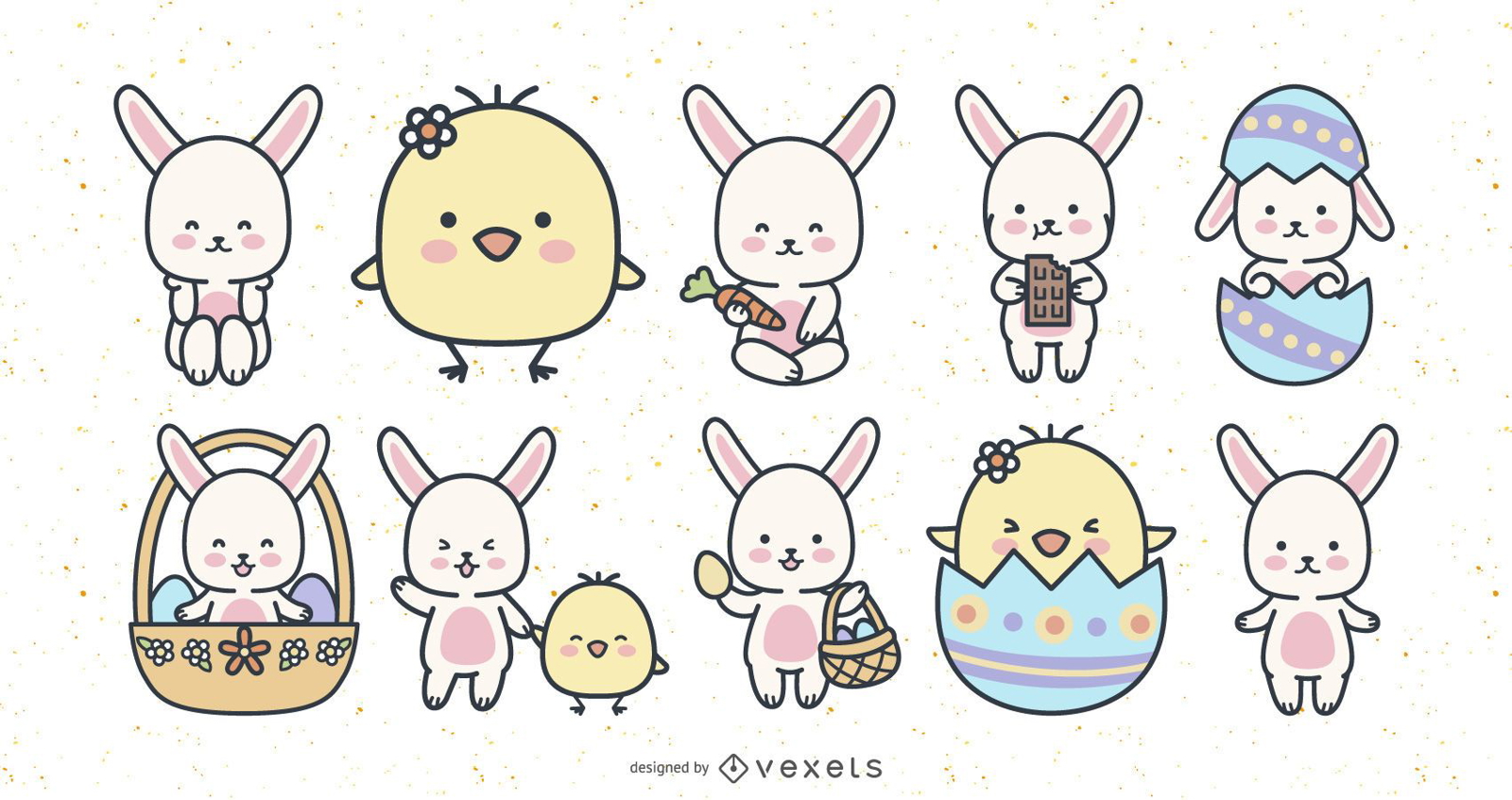 Cute easter rabbits and chicks set