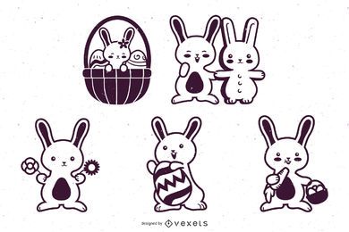 Lindo conjunto de caracteres de trazo de conejito de pascua