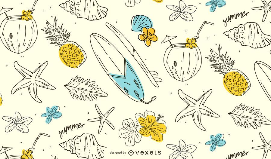 Diseño de patrón dibujado a mano de verano Diseño de patrón dibujado a mano de verano