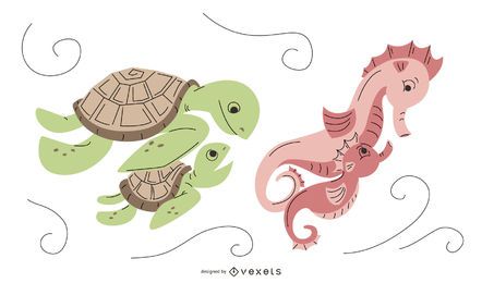 Paquete de diseño de mamá de animal acuático