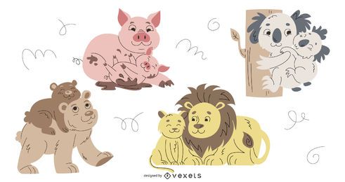 Animal Parents Illustration Set Animal Parents Illustration Set