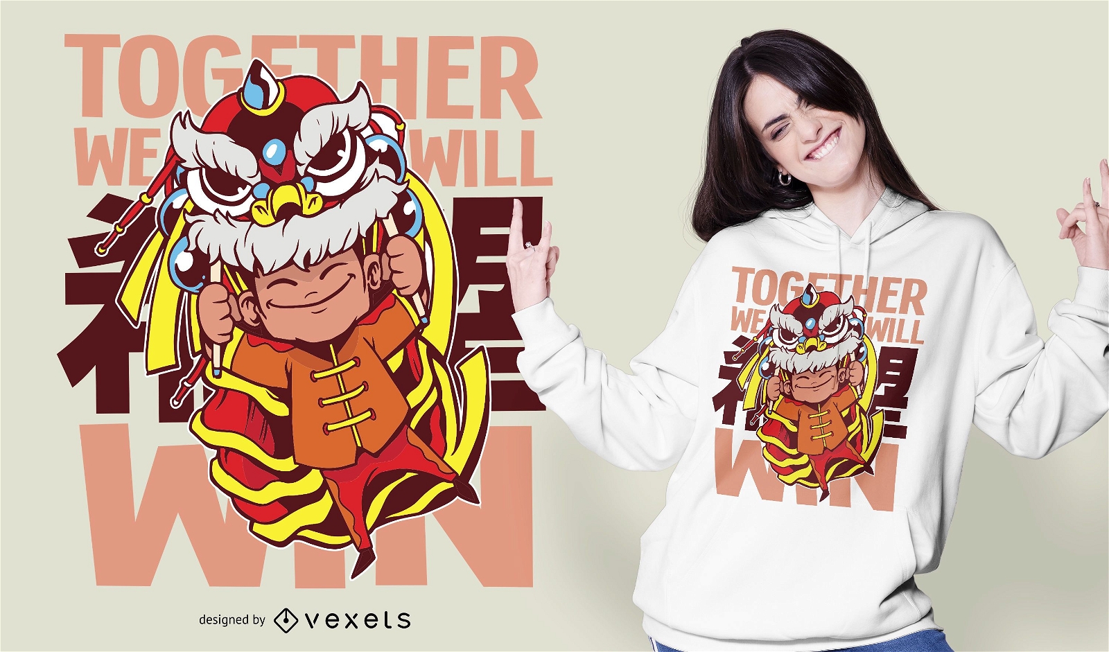 Diseño de camiseta de cita de león chino de coronavirus