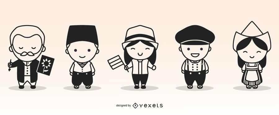 Lindo conjunto de monocromo de personaje de Países Bajos Lindo conjunto de monocromo de personaje de Países Bajos