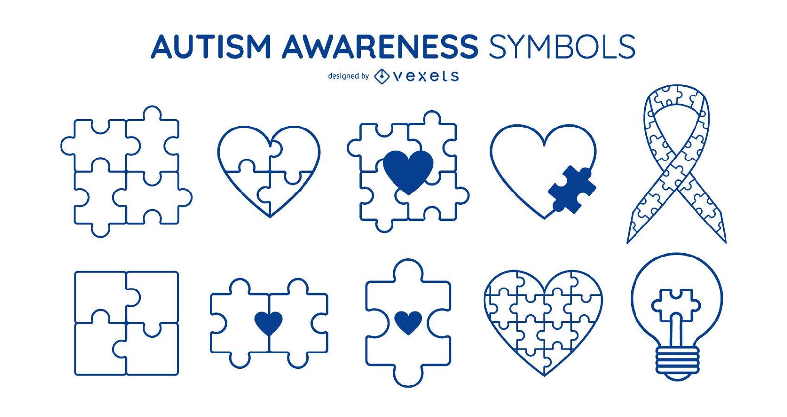 Conjunto de símbolos de trazo de conciencia de autismo